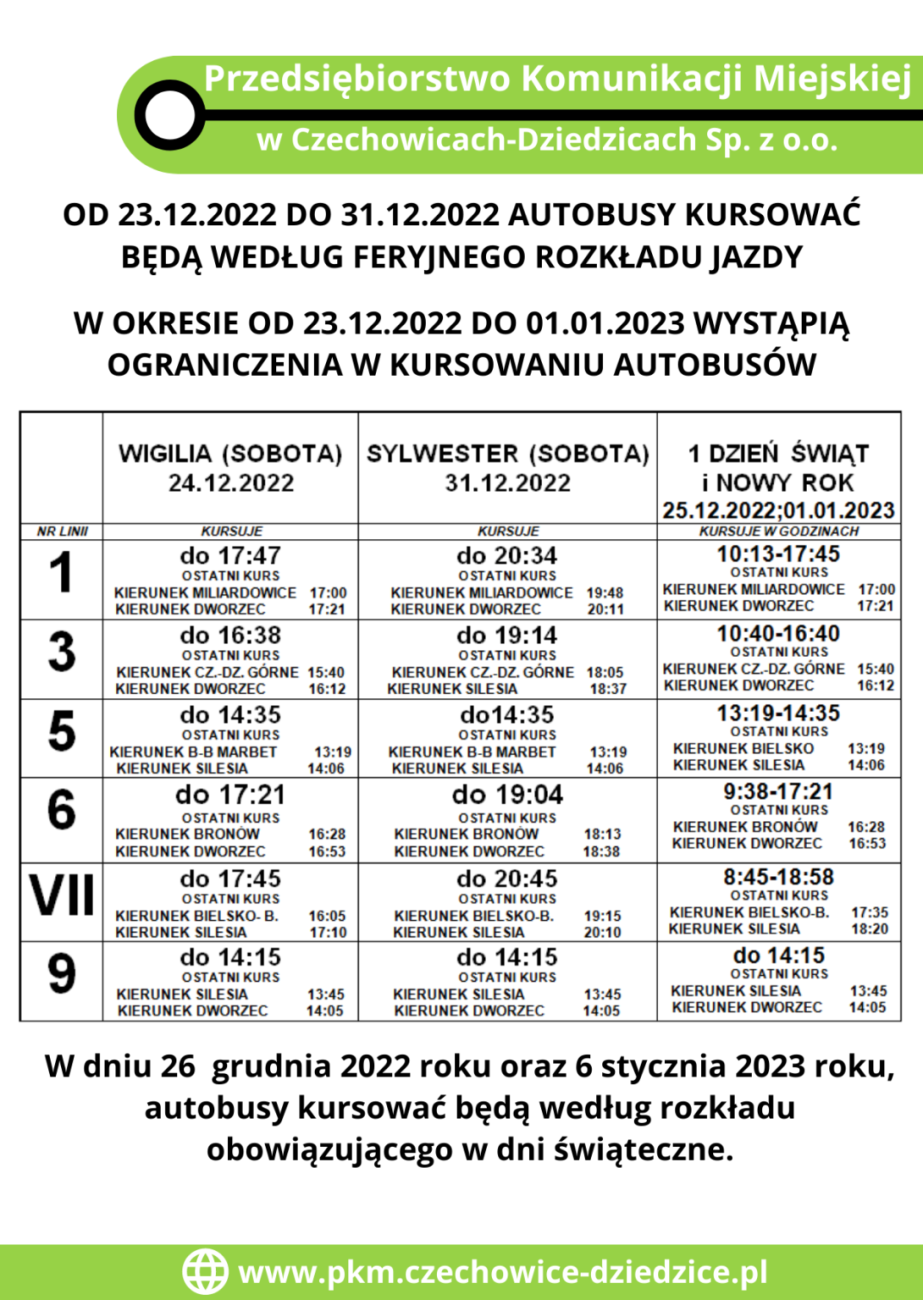 świąteczny rozkład jazdy pkm