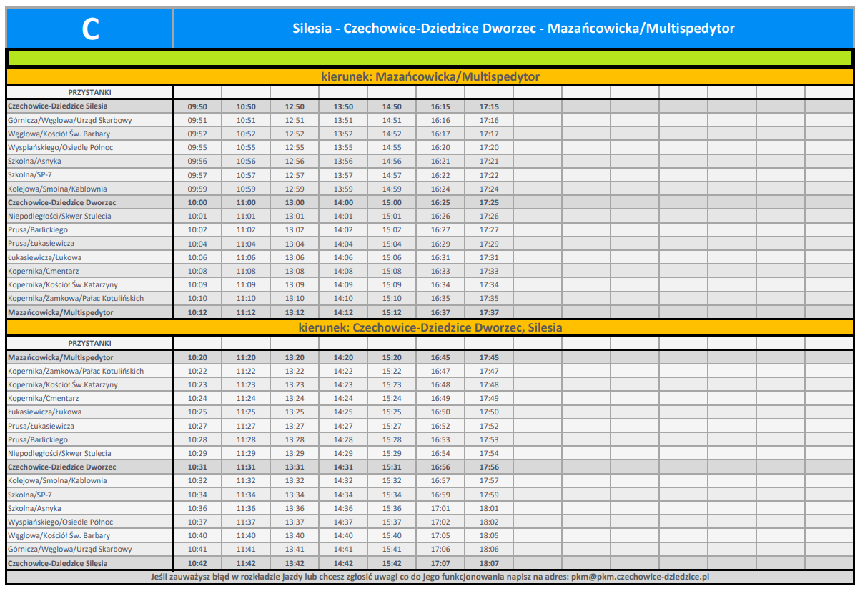 rozkład jazdy linii C