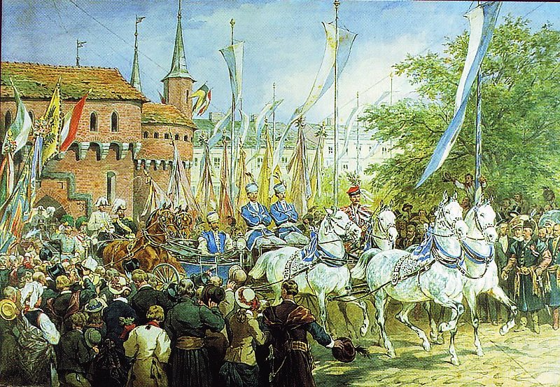 Obraz Wjazd cesarza do Krakowa autorstwa Juliusza Kossaka