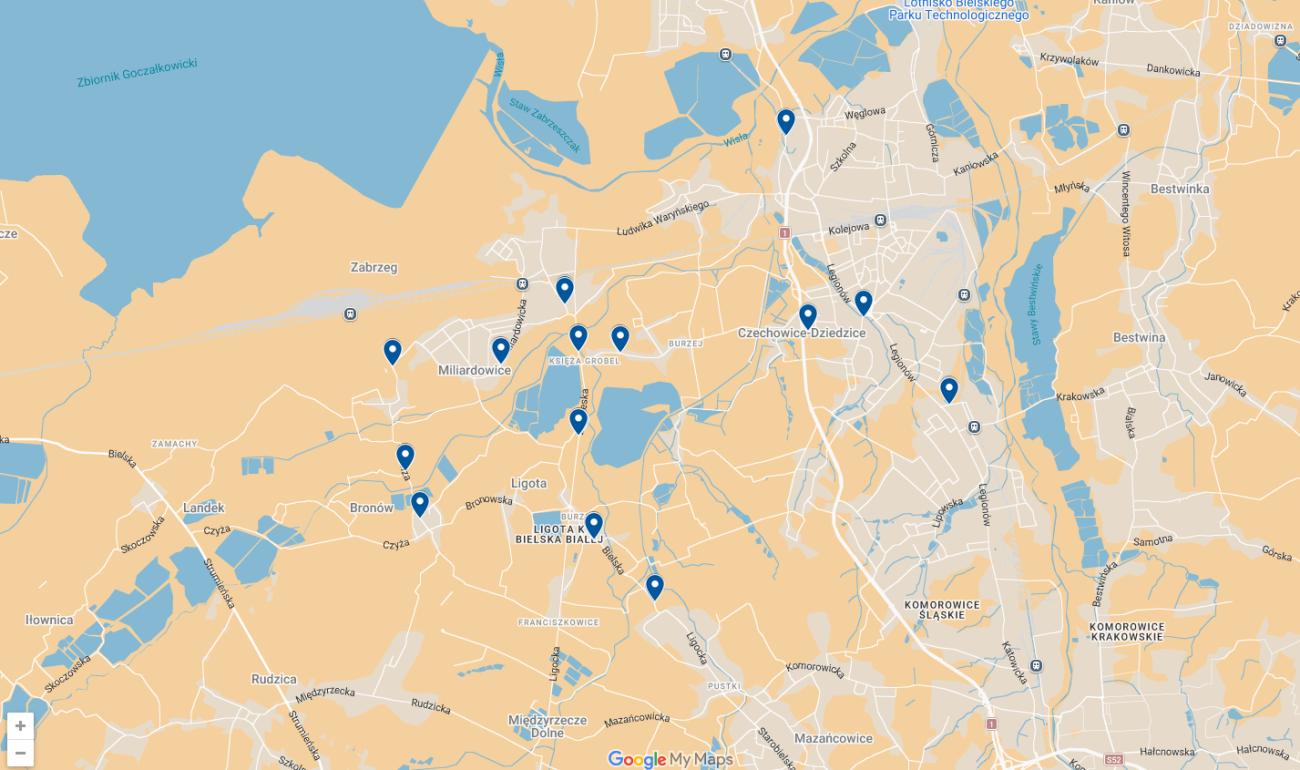 mapa z przystankami na żądanie