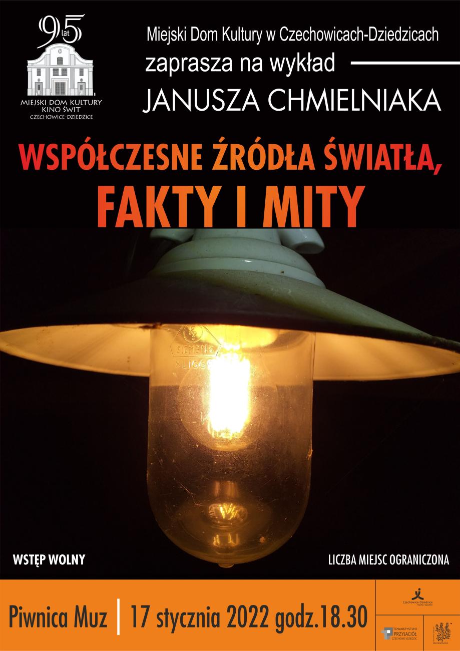 plakat informacyjny z symboliczną lampą w oprawie