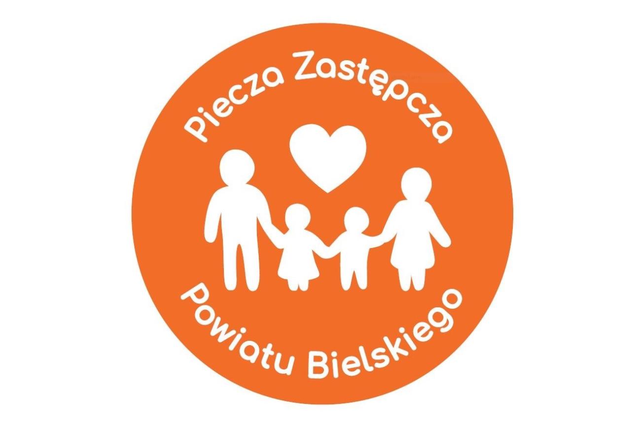 Logotyp pieczy zastępczej w Bielsku-Białej - ikona rodziny na pomarańczowym tle
