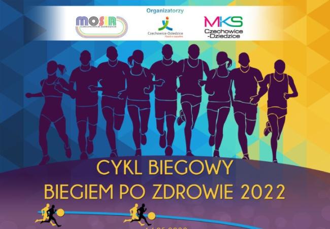 plakat - postaci biegaczy oraz logotypy organizatorów