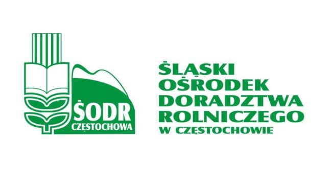 zielony napis: Śląski Ośrodek Doradztwa Rolniczego w Częstochowie, zielony kłos - logo